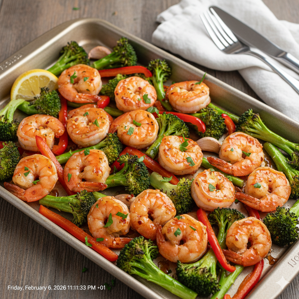 Sheet-Pan Honey Garlic Shrimp and Broccoli for Two