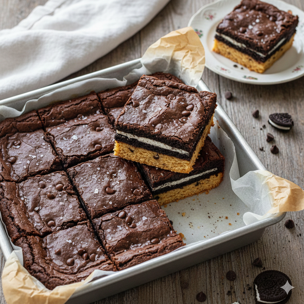 Ultimate Triple-Layer Party Brownies (The Cookie-Oreo Hybrid)