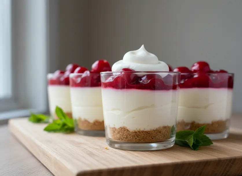 3-Layer Cherry Cheesecake Cups: Quick & Easy Delight!