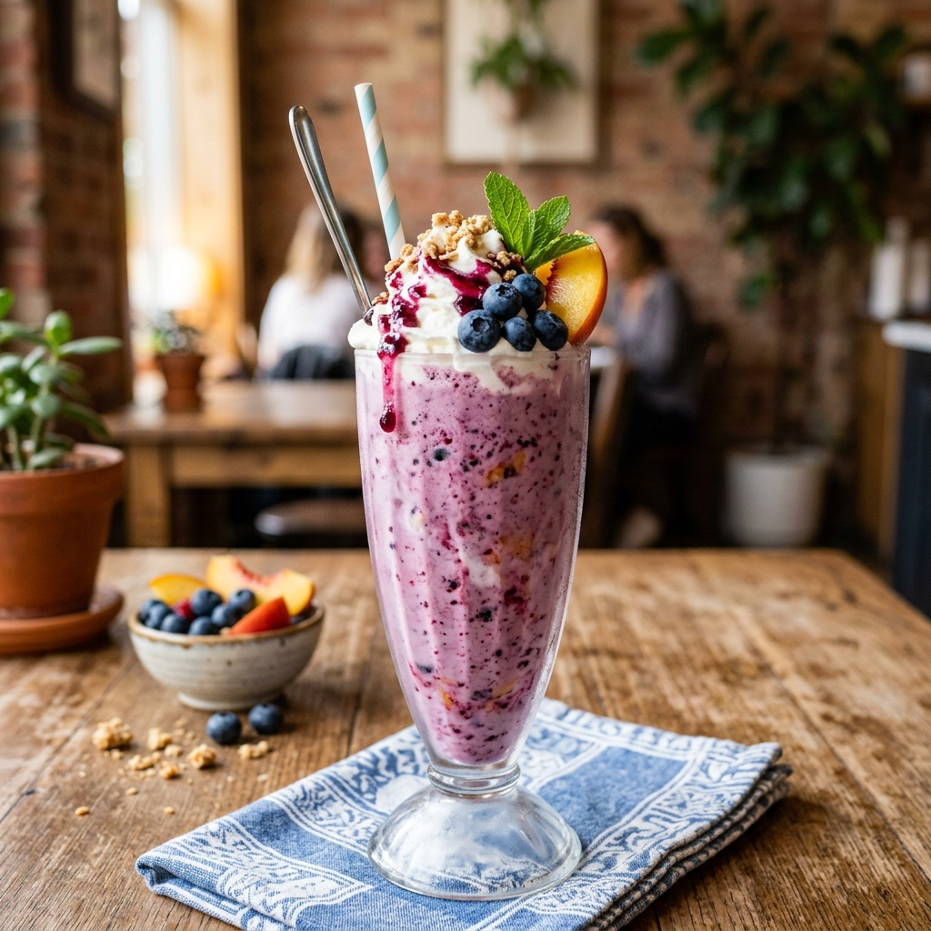 Blueberry Peach Milkshake Smoothie