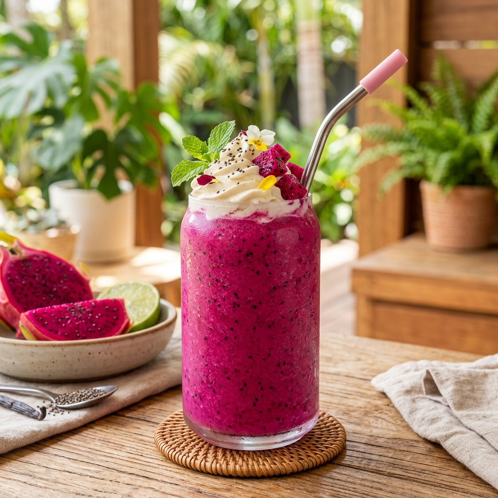Vibrant Dragon Fruit Vanilla Freeze: A Tropical Gourmet Delight