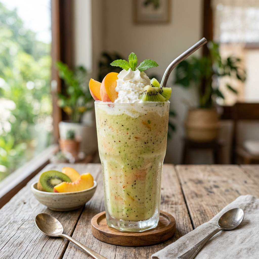 Tropical Velvet: The Ultimate Ice Kiwi Peach Cream Smoothie