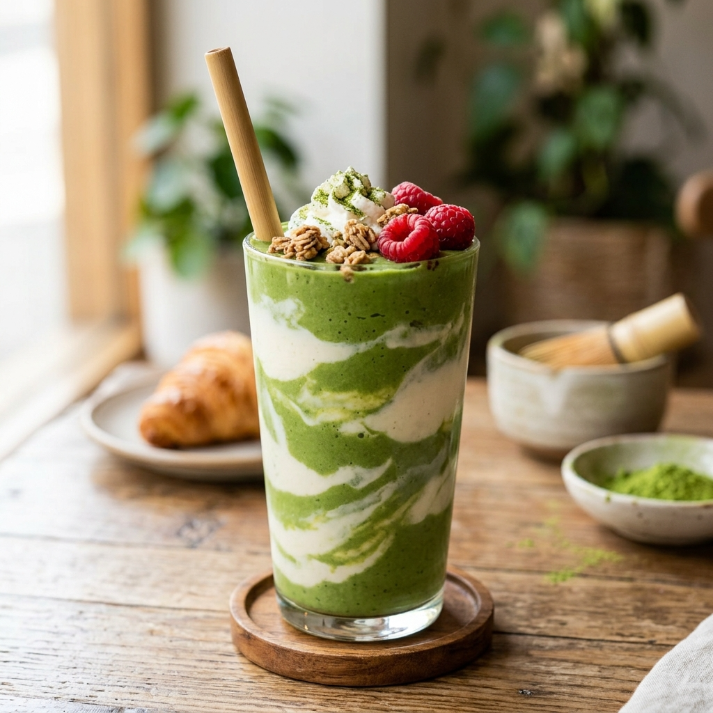 Matcha Vanilla Swirl Smoothie: Creamy Green Tea Elegance with Sweet Vanilla Flavor