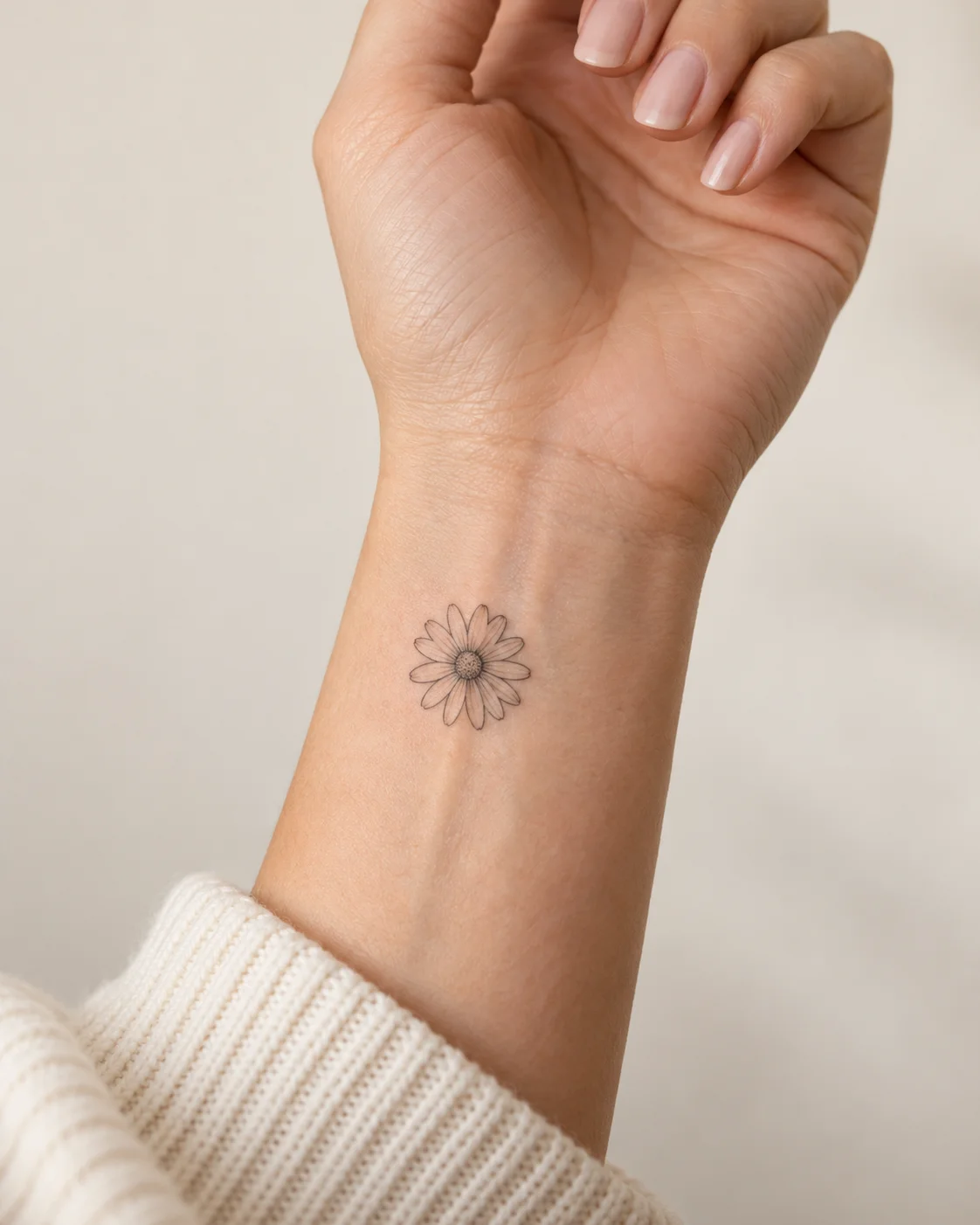 Fine Single Daisy fine line tattoo concept on the inner wrist